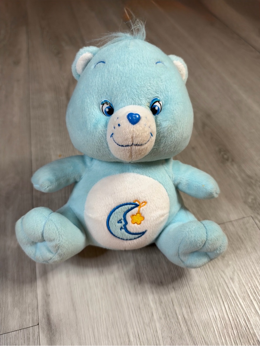 Care Bears Vintage Bedtime Bear Blue Plush Stuffed Bear Moon & Star Belly 11”